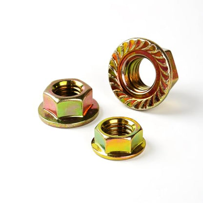 M6-1.0mm Anti-Loosening Serrated Hex Flange Lock Nuts (Yellow Zinc Plated, Full Thread) - 50 Pcs - size: M6-1(50PCS)