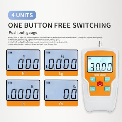 Digital Force Gauge Push and Pull Meter Dynamometer Tension Pressure Tester Thrust Meter Compression Load Plug Force Destructive Tests 30N/3kg/6.5lb/108Oz - size: 6.5LB 30N