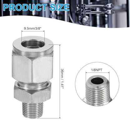 PATIKIL 1/8NPT x 10mm 304 Stainless Steel Compression Tube Fitting, Double Ferrules Compression Tube Fitting Straight Adapter Connect - size: 1/8NPT x 10mm
