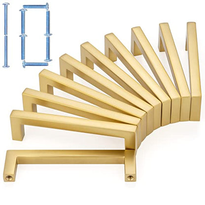 KOOFIZO 10 Pack 3-3/4 in Brushed Gold Cabinet Pulls, Drawer Handles 1816 - color: Brushed Gold, size: 3-3/4" CC - 10Pcs, style: Modern