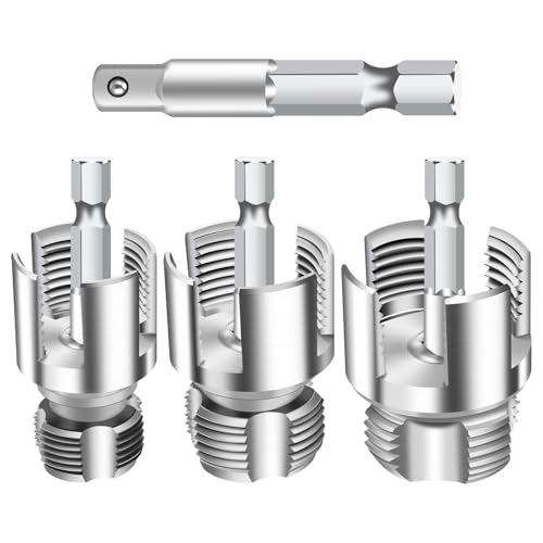 3Pcs Internal & External Pipe Threading Tool Set, 1/2" 3/4" 1" PVC Plastic Pipe Threader Kit, Electric Drill Compatible Thread Cutting Tool for Plumbing Repair & Household DIY Projects