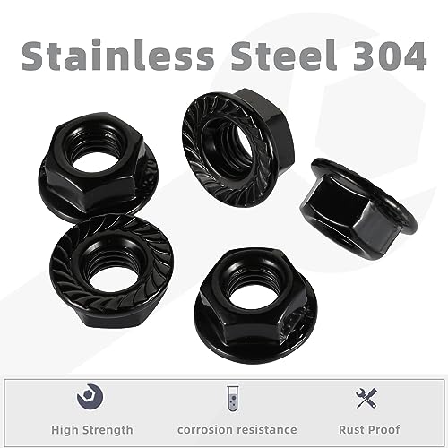 1/2-13 Serrated Flange Hex Lock Nuts Flanged Locknuts, 304 Stainless Steel 18-8 Black Finish, 10 PCS - size: 1/2-13