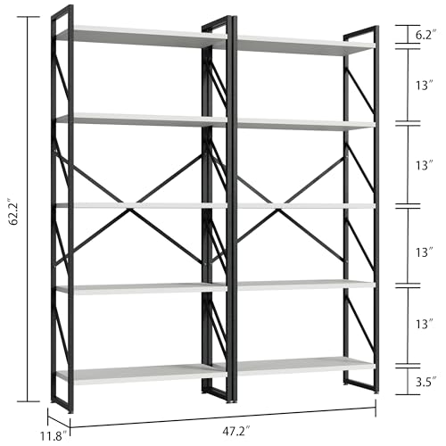 Shintenchi 2 Pieces 5 Tiers Bookshelf, Classically Tall Bookcase Shelf - color: 2pcs/White