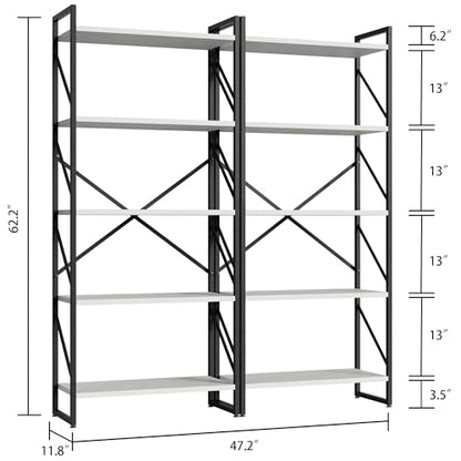 Shintenchi 2 Pieces 5 Tiers Bookshelf, Classically Tall Bookcase Shelf - color: 2pcs/White