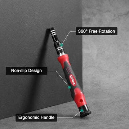 ORIA Precision Screwdriver Kit, Mini Screwdriver Set, 61 in 1 with 57 Bits Repair Tools with Flexible Shaft, Extension Rod for Mobile Phone, Smartphone, Tablet, PC, Red - color: Red