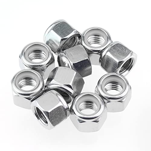 HELIFOUNER 10 Pieces 1/2"-13 Nylon Insert Hex Lock Nuts, 304 Stainless Steel (18-8) Locknuts, Bright Finish, Coarse Thread - size: 1/2"-13 (10 pcs)