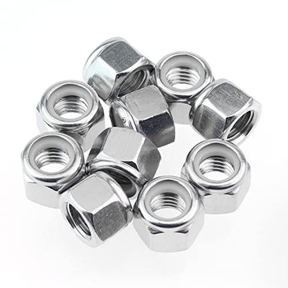 HELIFOUNER 10 Pieces 1/2"-13 Nylon Insert Hex Lock Nuts, 304 Stainless Steel (18-8) Locknuts, Bright Finish, Coarse Thread - size: 1/2"-13 (10 pcs)