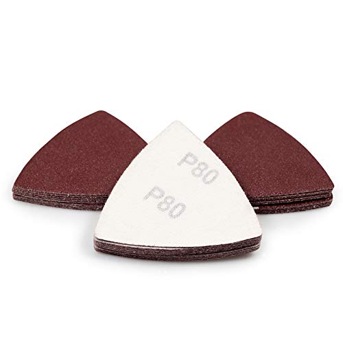 SPEEDWOX 30 Pcs Hook and Loop Triangle Sandpaper 80 Grit 80mm 3-1/8 Inches for Oscillating Multi Tool Detail Sander Sanding Discs Triangle Sanding Pads - style: 80 Grit