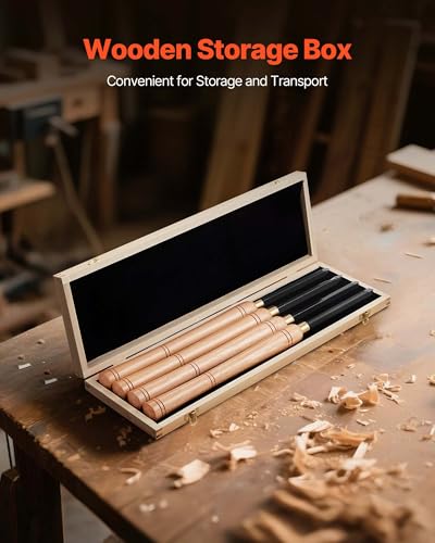 VEVOR Wood Lathe Turning Tool Set, 4PCS, Lathe Roughing Finishing and Detailing Hollow Tool with Wooden Handle, Diamond Round Square Carbide Inserts, Wooden Box, for Beginners Hobbyists Professionals - size: 19 in