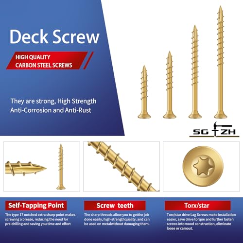 #8 x 1 Inch Deck Screws (468Pcs) 2lb. Exterior Wood Screws. Carbon Steel, Tan, Flat Head, Rust Resistant epoxy Coated, with T25 Star Bit - color: Tan, size: #8 x 1"