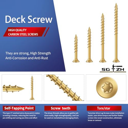 #8 x 1 Inch Deck Screws (468Pcs) 2lb. Exterior Wood Screws. Carbon Steel, Tan, Flat Head, Rust Resistant epoxy Coated, with T25 Star Bit - color: Tan, size: #8 x 1"