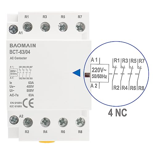 BAOMAIN 220V AC 4-Pole 63A Modular Contactor, 4NC, DIN Rail Mount