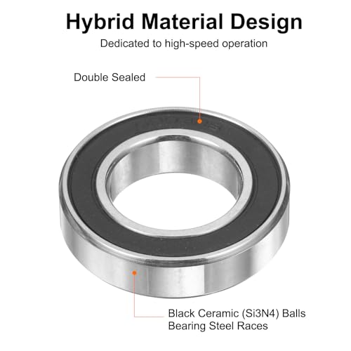 uxcell 6903-2RS Hybrid Ceramic Deep Groove Ball Bearings 17x30x7mm Si3N4 Silicon Nitride Balls Steel Rings Double Sealed Bearing for Motors, CNC Spindles (ABEC5) - size: 6903-2RS