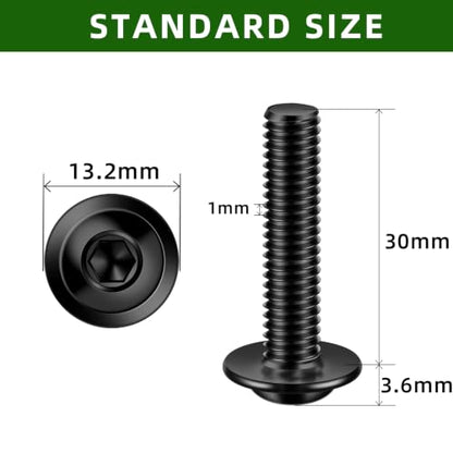 Mellewell M6-1.0 x 30mm Flanged Button Head Socket Cap Screw Bolts, Allen Socket Drive, Stainless Steel 304, Black Finish, Quantity 25 - color: Black, size: M6-1.0 x 30mm