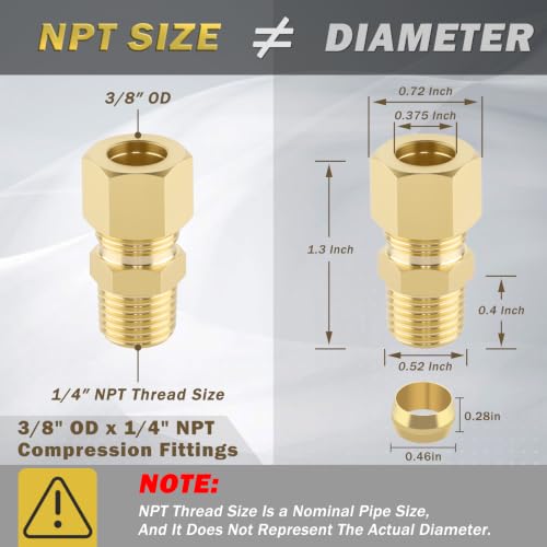 10Pcs 3/8" OD x 1/4" NPT Male Compression Union Fittings - size: 10Pcs-3/8" OD x 1/4" NPT