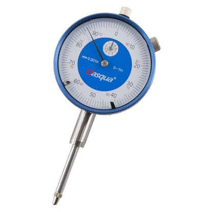 Dasqua 0-1 Inch Dial Indicator with Magnetic Back – 0.001" Graduation, 3/8" Stem, Group 2 DIN878 Precision Gauge, 20KG Magnetic Force, Removable Base, Fitted Storage Case – Model 5122-4211