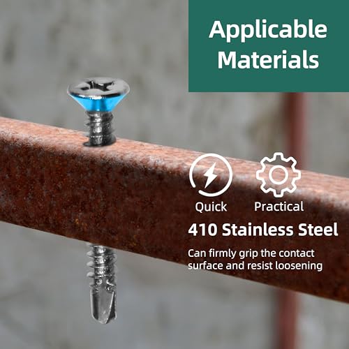300pcs #10 x 3/4 Sheet Metal Self Tapping Screws Assortment Kit, 410 Stainless Steel Flat Head High-Strength Fast Self-Drilling Screws, Bright Finish - size: #10x3/4"