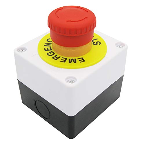 TWTADE / 22mm 2 NC Red Sign Mushroom Emergency Stop Push Button Switch Station 10A 600V Stop Switch Box YW1B-V4E02R-BOX - color: White with Box, size: 2NC