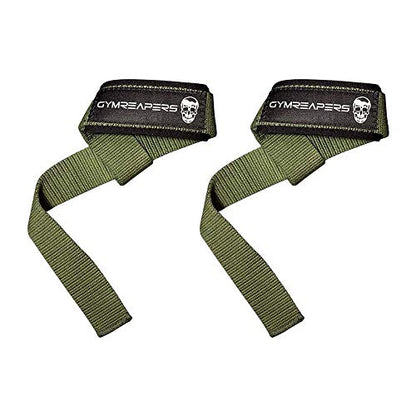 Gymreapers Lifting Wrist Straps for Weightlifting, Bodybuilding, Powerlifting, Strength Training, & Deadlifts - Padded Neoprene with 18" Cotton - color: Military Green