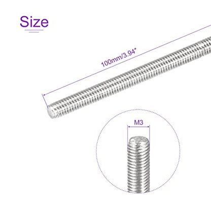 DMiotech 20 Pack M3 x 100mm Fully Threaded Rod 304 Stainless Steel Right Hand Threads Rod Bar Studs Clamps and U-Bolts - size: M3 x 100mm