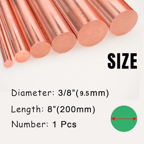1Pcs Pure Copper Round Rod 3/8"(9.5mm) Dia 8" Length Bare Copper Cu Metal Rod for Metal Craft Hobbies - size: 3/8" Dia, style: 8"Length