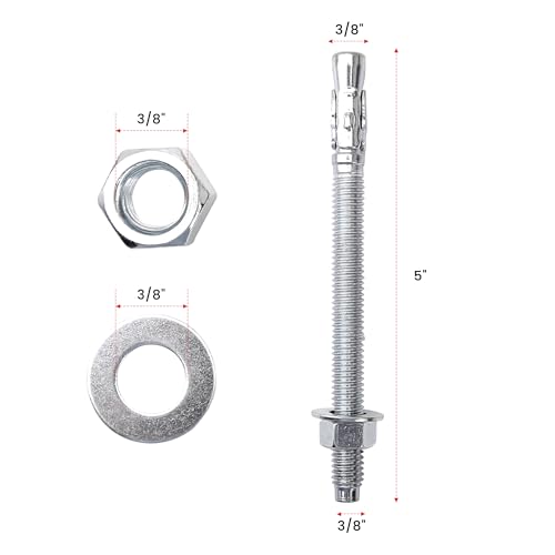 3/8" x 5" Concrete Anchors Wedge Anchor, Carbon Steel,10 Pcs - size: 3/8"x5"