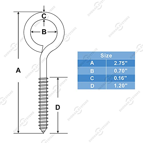 SHONAN 2.75" Stainless Steel Eye Screws for Wood, 16 Pcs Screw Eye Hooks Eye Bolt Hooks, Eye Screws for Indoor Outdoor Use, 85 Lbs Capacity - size: 2.75 Inch, 16 Pack
