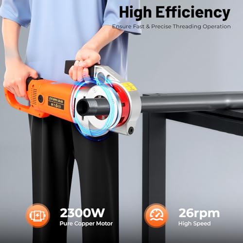YIYIBYUS Electric Pipe Threading Tool, 2300W Pipe Threader Machine with 6 Dies 1/2"-2", Pipe Cutter Kit with Storage Box for Cutting Threads of Galvanized | Iron | PP | Aluminum | Steel Plastic Pipes