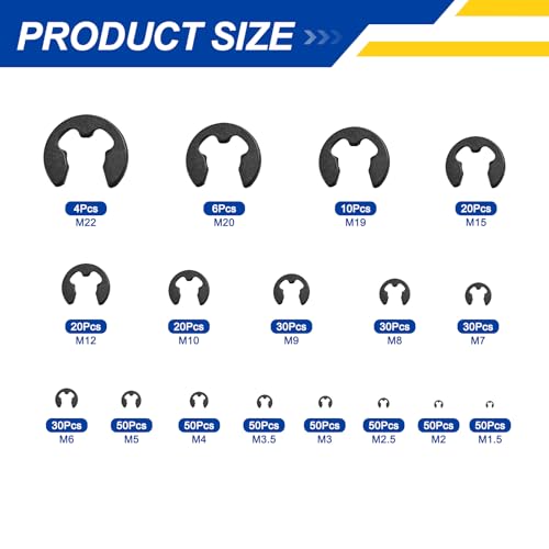 550Pcs M1.5-M22 External Retaining Ring E Clip Snap Rings - size: M1.5-M22