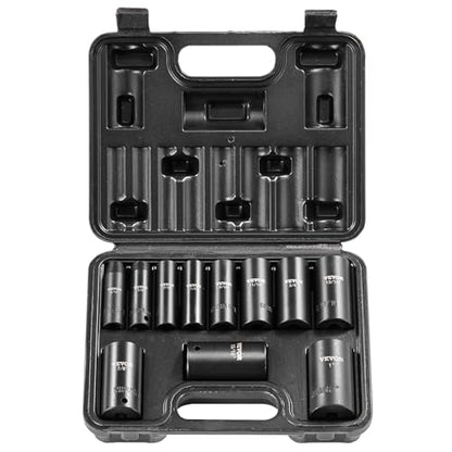 VEVOR 3/8" Drive Impact Socket Set, 11 Piece Deep Socket Set SAE 5/16"-1", 6 Point CR-V Alloy Steel for Auto Repair, Easy-to-Read Size Markings, Rugged Construction, Includes Storage Case - size: 3/8" 11PCS
