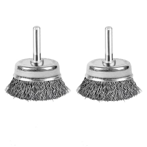 2 Inch Wire Cup Brush Set for Drill - 1/4 Inch Round Shank Abrasive Wire Cup Brush - Stainless Steel Crimped Carbon Steel Brush for Rust,Cleaning,Deburring,Removing Paint - style: 2pcs