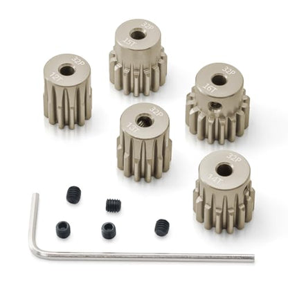 32P Pinion Gear Sets 12T 13T 14T 15T 16T for Shaft 3.175mm RC Motor Compatible with HPI Kyosho Losi Axial Tamiya 1/10 RC Car Monster Truck Upgrade Parts (7075 Aluminum) - size: 12T 13T 14T 15T 16T