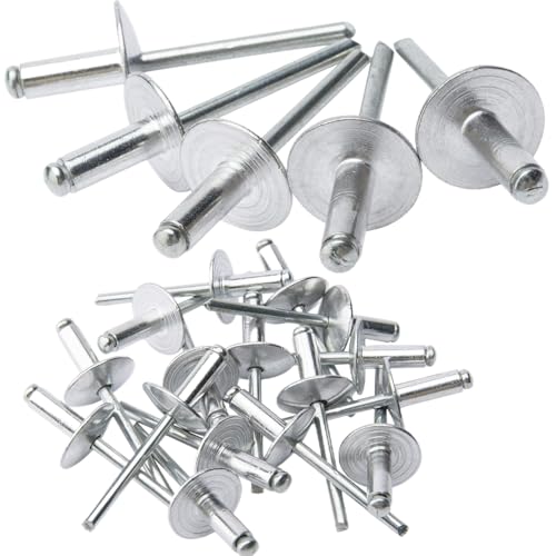 LAZIRO Large Flange Pop Rivets 3/16" Aluminum Body Steel Mandrel Large Dome Head 6-8 Gap .Large Self-Plugging Open End Decorating Fastener Nails Pop Rivets (Silver) (3/16"X1") - size: 3/16"X1"