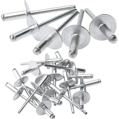 LAZIRO Large Flange Pop Rivets 3/16" Aluminum Body Steel Mandrel Large Dome Head 6-8 Gap .Large Self-Plugging Open End Decorating Fastener Nails Pop Rivets (Silver) (3/16"X1") - size: 3/16"X1"