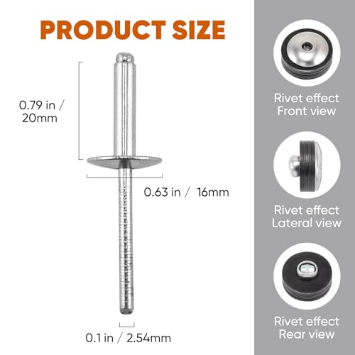 100pcs All Stainless Steel Large Flange Blind Rivets, 3/16 * 3/4" Stainless Steel Rivets, 4.8 * 20 Pop Rivet - color: Stainless Steel, size: 3/16"*3/4"