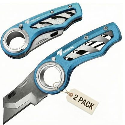 Tondiamo 2 Pcs Folding Pocket Utility Knife Box Cutter, Blue - color: Blue