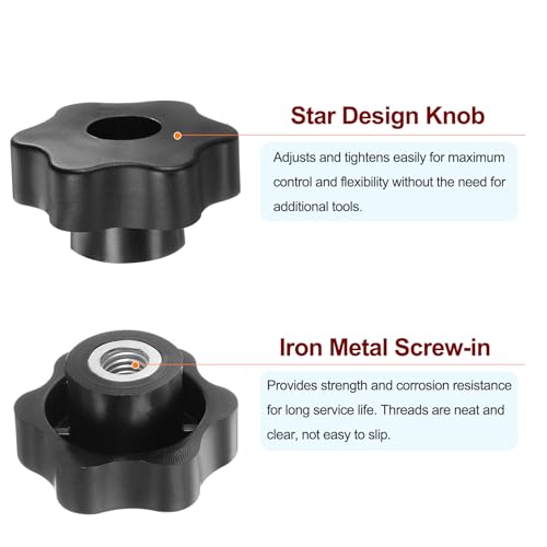 HARFINGTON 4pcs Star Knobs M10 Female Thread 48mm Head Plastic Through Hole Brass Screw-in Clamping Handles Threaded Hand Knobs, Black - color: Black, size: M10 x 48mm
