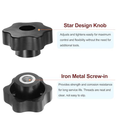 HARFINGTON 4pcs Star Knobs M10 Female Thread 48mm Head Plastic Through Hole Brass Screw-in Clamping Handles Threaded Hand Knobs, Black - color: Black, size: M10 x 48mm