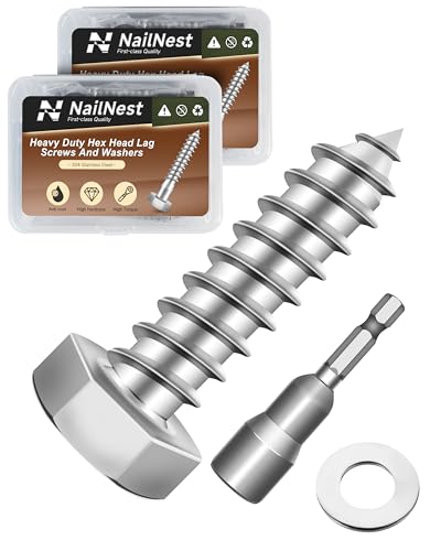 (2Box) 5/16" x 1-1/4" Hex Head Lag Screws Bolts with Flat Washers, 40Sets 304 Stainless Steel 18-8 Heavy Duty 5/16 Lag Bolts for Wood with Hex Socket - size: 5/16" x 1-1/4", style: 2-Box