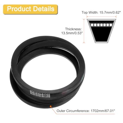 uxcell 5V670 V-Belt, Classic Wrapped Rubber V-Belt 67" Outside Circumference x 0.62" Width x 0.53" Height for Industrial Machinery Equipment, Black - size: 5V670