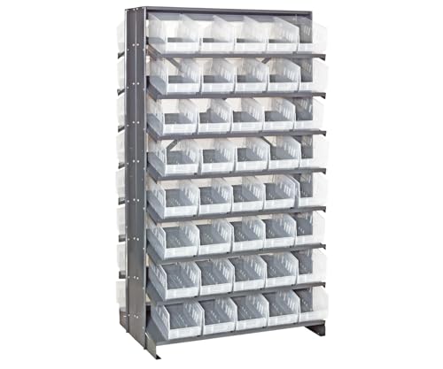 Quantum QPRD-202CL Double-Sided Display Sloped Pick Rack for Warehouse Retail Store | 800 lbs Capacity | (80) QSB202 Clear Bins; (16) Shelves Configuration | 24"L x 36"W x 63.5"H, Gray, Carbon Steel - size: 64" H x 36" W x 24" D, style: 12" L x 7" W x 6"