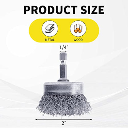 2 Pack WENORA Wire Brush Set for Drill, 1/4 Inch Hex Shank, 0.010 Inch Coarse Carbon Steel Drill Brush, Rust Removal - 2 Inch