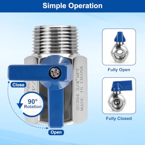 Mini Ball Valve 3/4" NPT Shut Off Valve 304 Stainless Steel Mini Ball Valves F*MNPT Mini Shut Off Valves for Water Gas Fuel Drip Irrigation Aquariums - size: 0.75 Inch