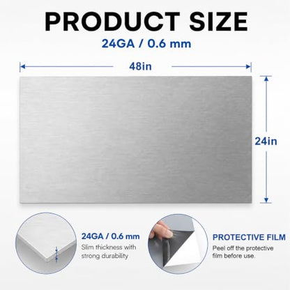 48 x 24 in 430 Stainless Steel Sheet Metal 24GA #4 Brushed Finish - size: 48*24in