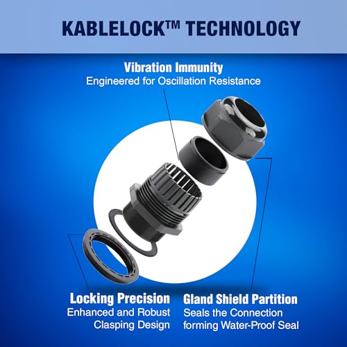 New Age America® 50pcs PG Cable Glands Kit KableLock™ | PG7 - PG19 | Black | Nylon Cord Grip Strain Relief | Adjustable Locknut Cable Connectors | IP68 Waterproof | PG7, PG9, PG11, PG13.5, PG16, PG19 - size: 50 PCS | PG7 - PG19