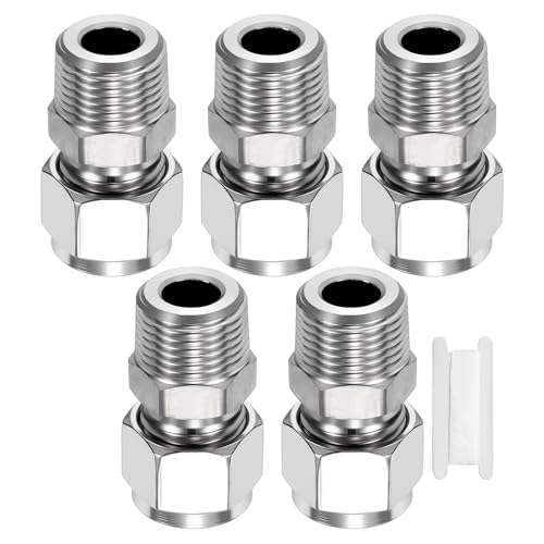 5 Pack 3/8"OD Compression x 3/8" NPT Male Union Coupling Connector - size: 3/8"ODx3/8" MNPT