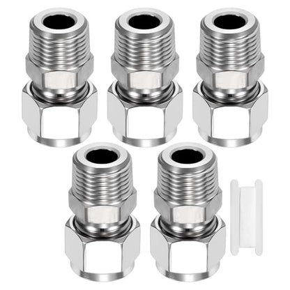 5 Pack 3/8"OD Compression x 3/8" NPT Male Union Coupling Connector - size: 3/8"ODx3/8" MNPT