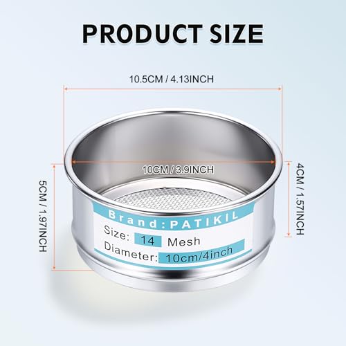 PATIKIL Lab Sieve 14 Mesh(1.43mm) 3.9"(10cm) Diameter Sifting Screen - size: 14 Mesh(1.43mm)/3.9"