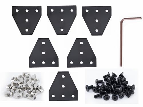 6 Sets 2020 Aluminum Profile T-Slot Corner Brackets, 5-Hole T-Joint Plates for 6mm Slot Extrusion (Black)