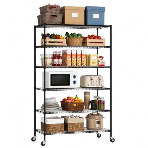 Meet perfect 6-Tier Rolling Shelving Unit with PP Board Shelves - color: Black, size: 6-Tier, 82"H x 45"W x 18"D,PP Shim